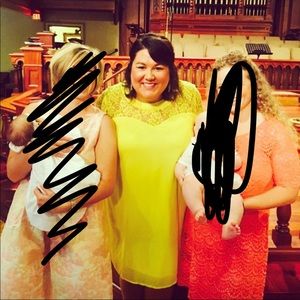 EUC neon yellow lace top short sleeve lined dress